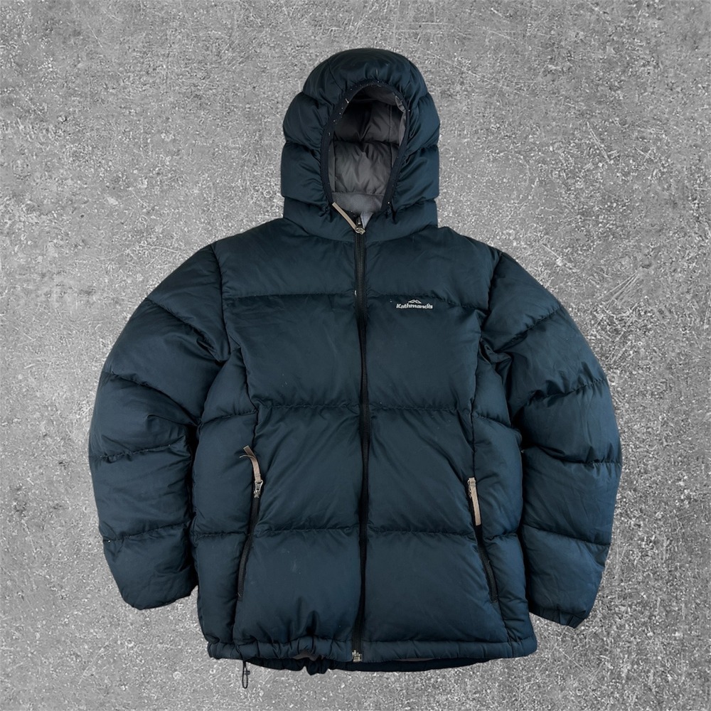 Kathmandu Puffer Jacket Kids L Black Duckdown 550 Hooded Gorpcore Winter Coat